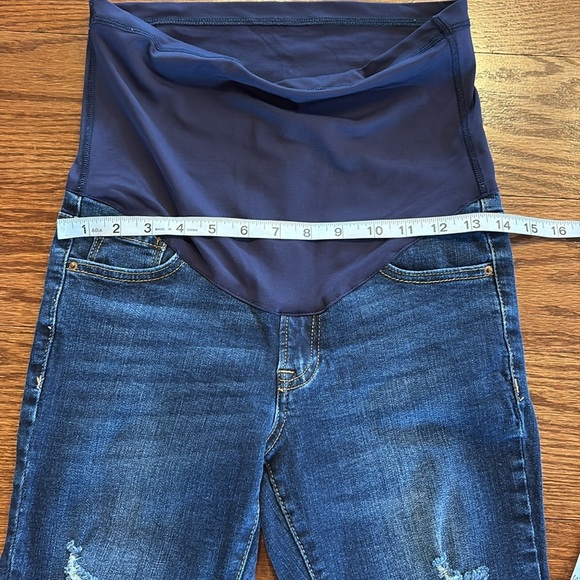 Pinkblush maternity slim straight distressed ripped stretch crop jeans blue 26 - Picture 11 of 12